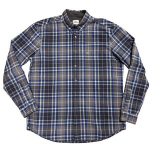Lacoste‎ Shirt Mens 42 Large Blue Gray Check Cotton Flip Cuffs Regular Fit